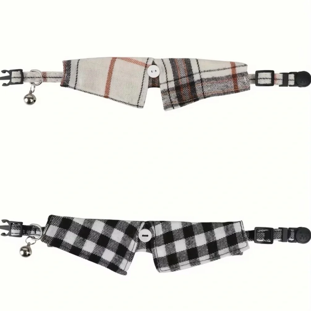 Pink Plaid Pet Cat Collar with Bell